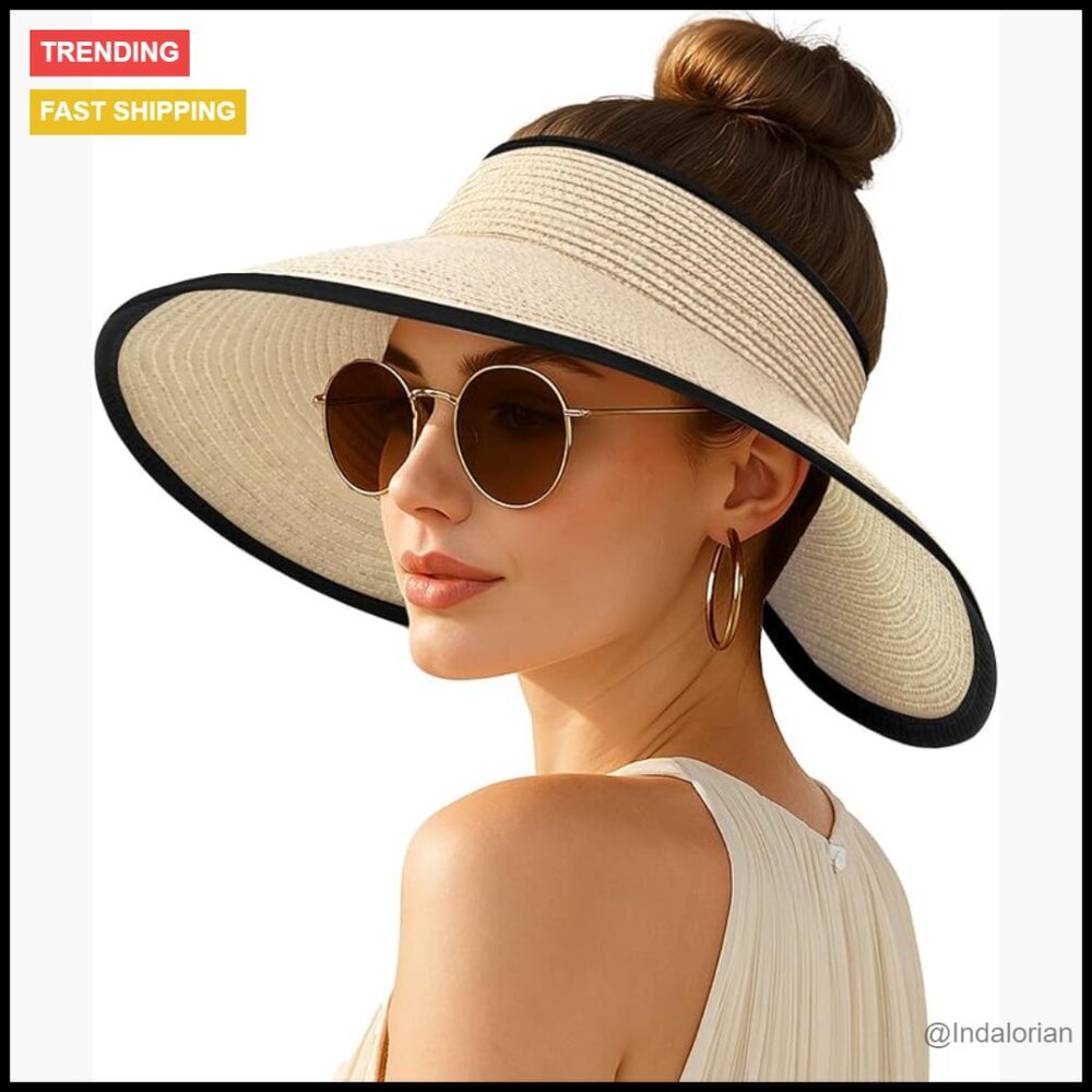 Wide Brim Straw Sun Hat Foldable Floppy Visor UV Protection Beach Wear